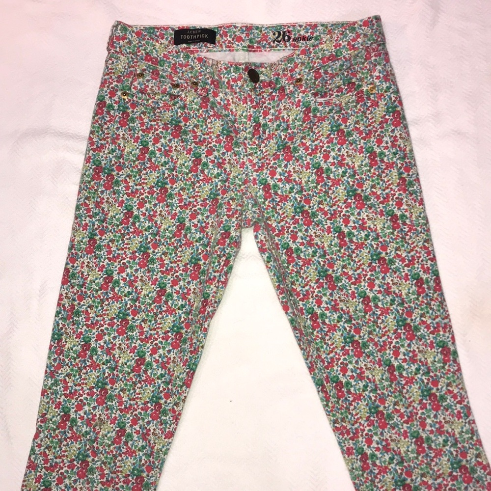 JCrew floral print matchstick jeans